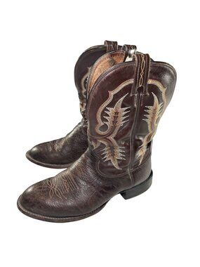 Vintage Tony Lama Shrunken Shoulder Brown Cowboy Boots Mens Size 10 EE USA Made